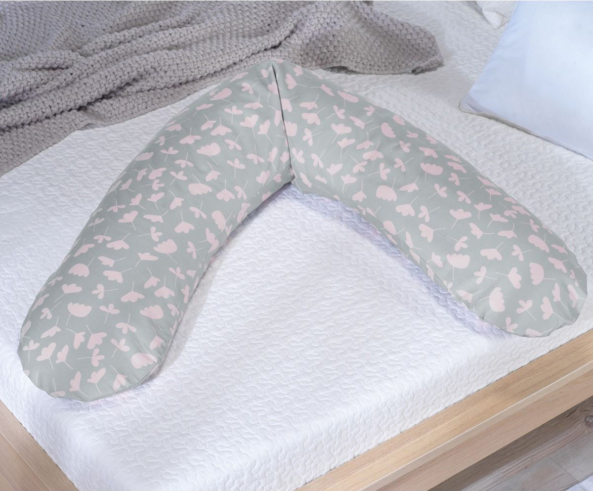 Maternity and nursing pillow - Grey (pink flowers print)
