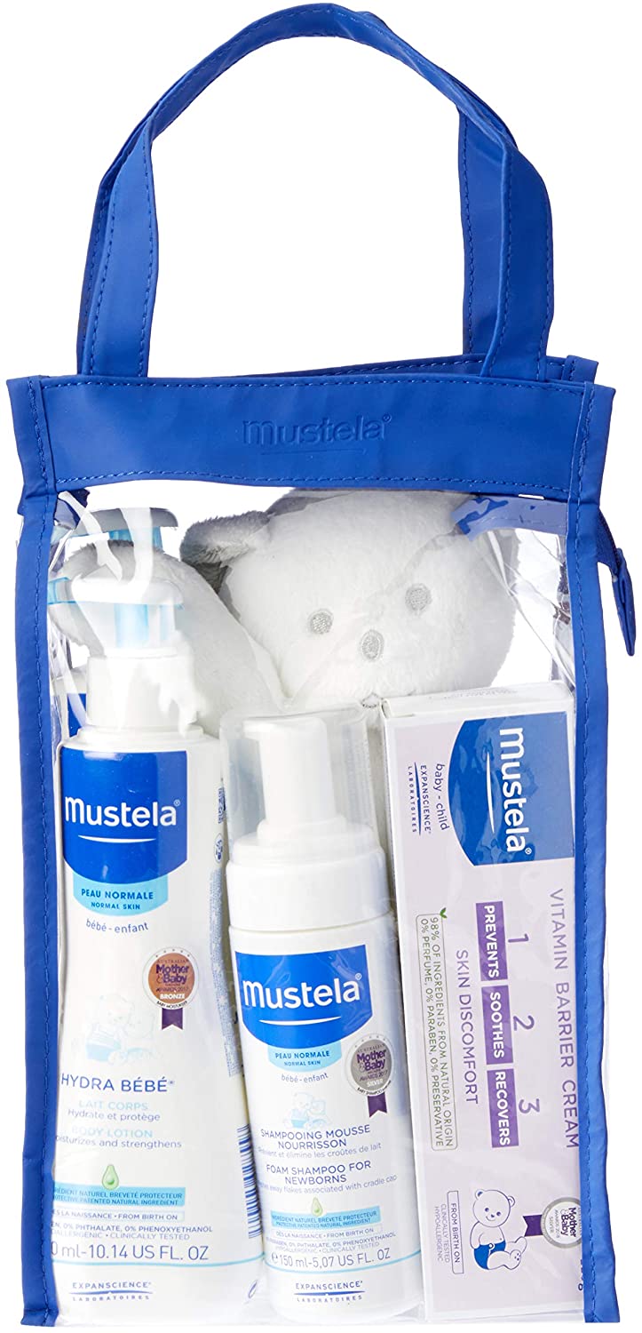  Mustela Welcome Baby Gift Set - Clean & Gentle Skincare & Bath  Time Essentials for Baby's Delicate Skin - Natural & Plant Based - 4 Items  Set : Baby